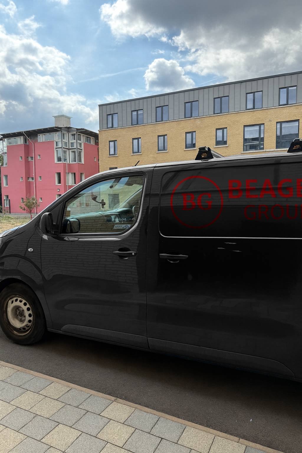 Beager Group van parked at Pittville Student Village, Cheltenham